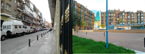 A la izquierda, la zona más antigua del barrio. A la derecha, la zona más renovada de Ventas y más cercana a la calle de Alcalá.
